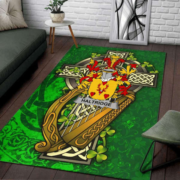 Ireland Area Rug - Haltridge Family Crest Area Rug - Ireland Coat Of Arms with Shamrock - Image 2