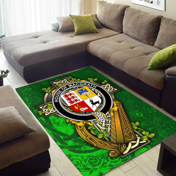 Ireland Area Rug - House of MACGRATH Family Crest Area Rug - Ireland Coat Of Arms with Shamrock