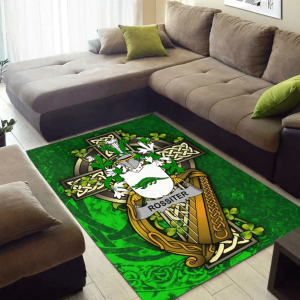 Ireland Area Rug - Rossiter Family Crest Area Rug - Ireland Coat Of Arms with Shamrock