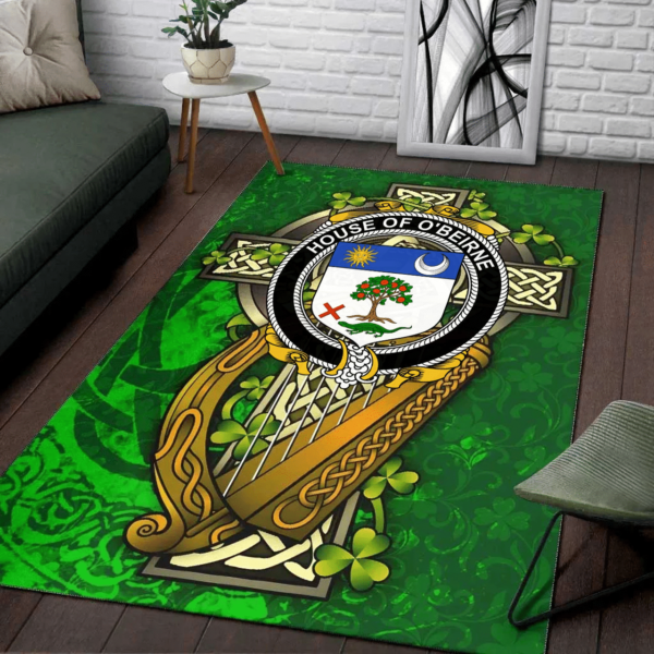 Ireland Area Rug - House of O'BEIRNE Family Crest Area Rug - Ireland Coat Of Arms with Shamrock - Image 2