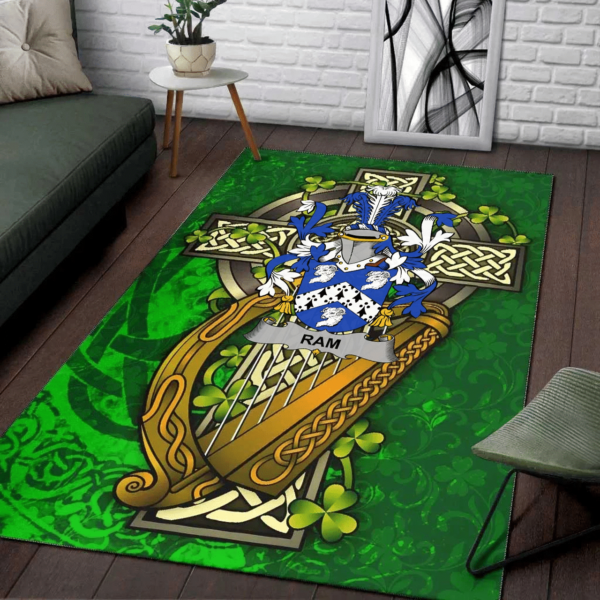 Ireland Area Rug - Ram Family Crest Area Rug - Ireland Coat Of Arms with Shamrock - Image 2