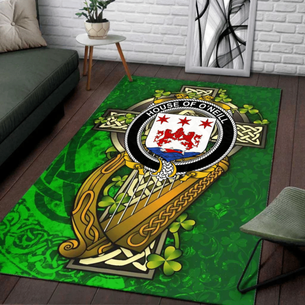 Ireland Area Rug - House of O'NEILL Family Crest Area Rug - Ireland Coat Of Arms with Shamrock - Image 2