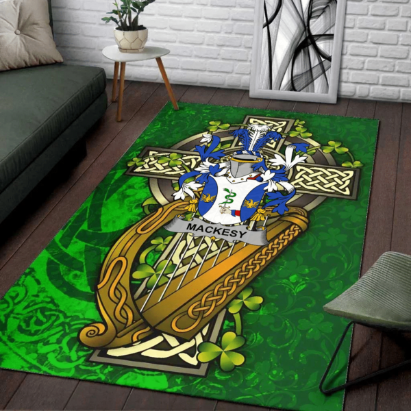 Ireland Area Rug - Mackesy Family Crest Area Rug - Ireland Coat Of Arms with Shamrock - Image 2