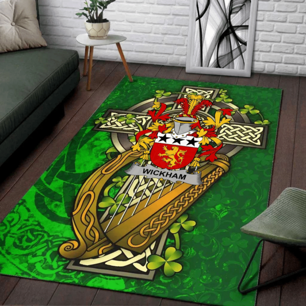 Ireland Area Rug - Wickham Family Crest Area Rug - Ireland Coat Of Arms with Shamrock - Image 2