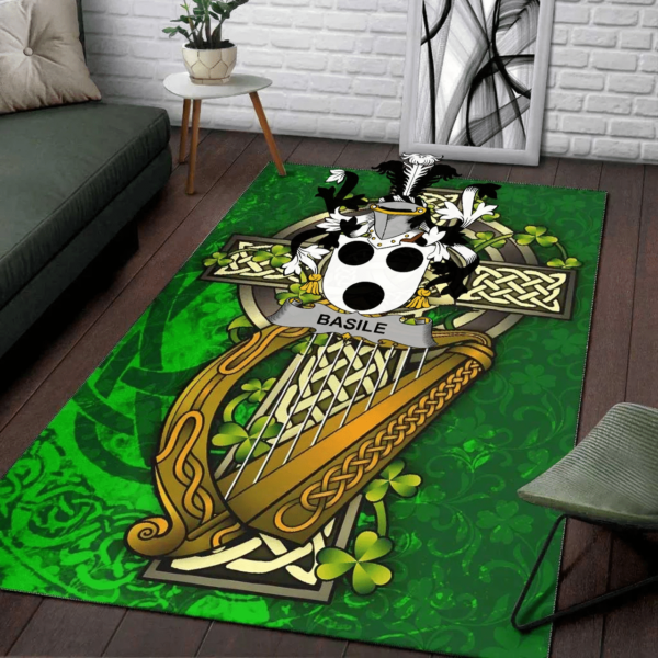 Ireland Area Rug - Basile Family Crest Area Rug - Ireland Coat Of Arms with Shamrock - Image 2