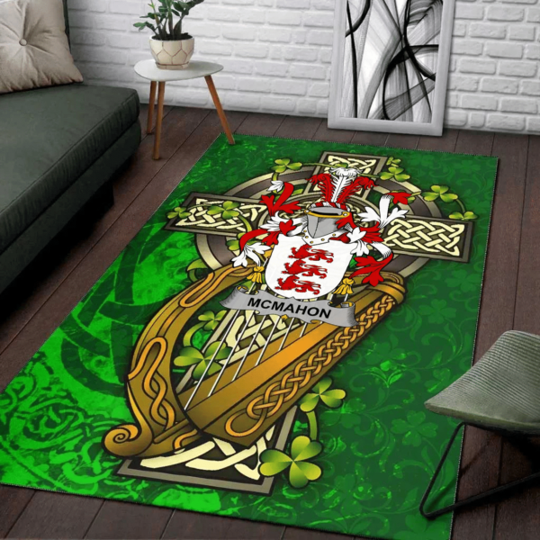 Ireland Area Rug - McMahon or McMahan Family Crest Area Rug - Ireland Coat Of Arms with Shamrock - Image 2