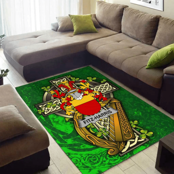 Ireland Area Rug - Fitz-Harris Family Crest Area Rug - Ireland Coat Of Arms with Shamrock