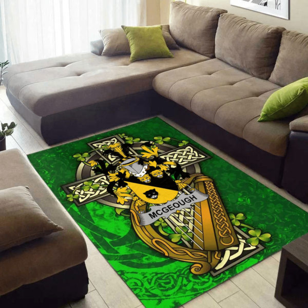 Ireland Area Rug - McGeough or McGough Family Crest Area Rug - Ireland Coat Of Arms with Shamrock