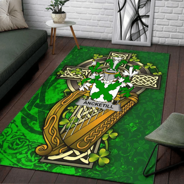 Ireland Area Rug - Ancketill Family Crest Area Rug - Ireland Coat Of Arms with Shamrock - Image 2