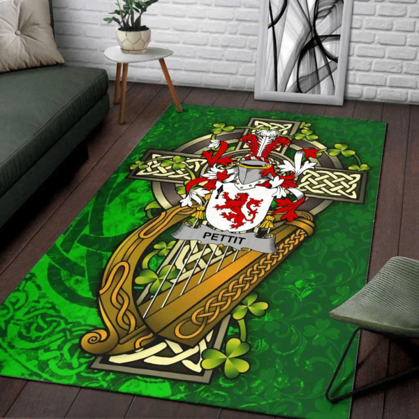 Ireland Area Rug - Pettit Family Crest Area Rug - Ireland Coat Of Arms with Shamrock - Image 2