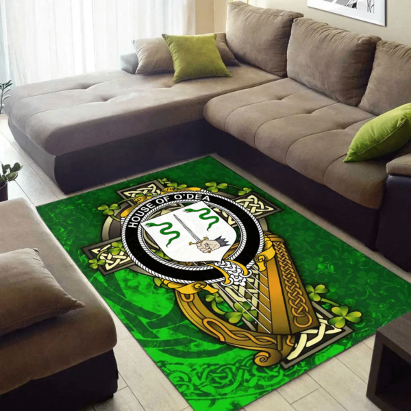 Ireland Area Rug - House of O'DEA Family Crest Area Rug - Ireland Coat Of Arms with Shamrock