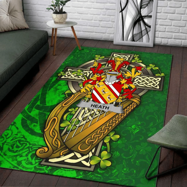 Ireland Area Rug - Heath Family Crest Area Rug - Ireland Coat Of Arms with Shamrock - Image 2