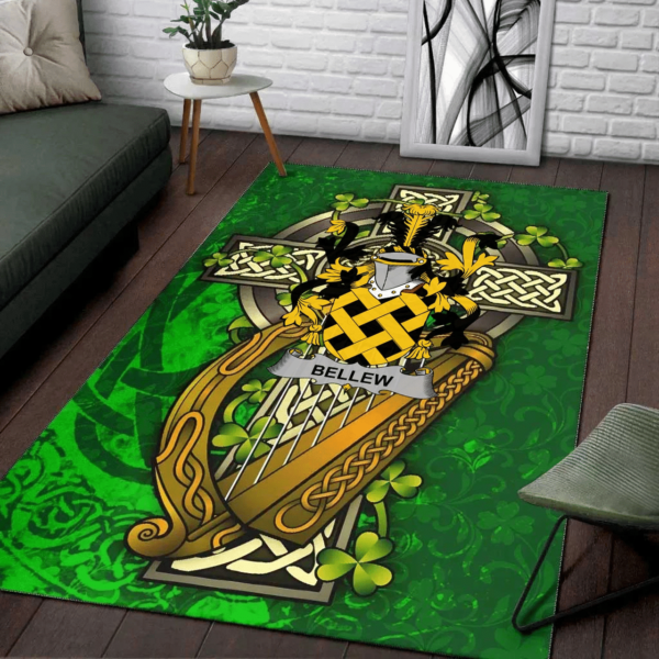 Ireland Area Rug - Bellew Family Crest Area Rug - Ireland Coat Of Arms with Shamrock - Image 2