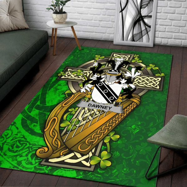 Ireland Area Rug - Dawney or Dawnay Family Crest Area Rug - Ireland Coat Of Arms with Shamrock - Image 2