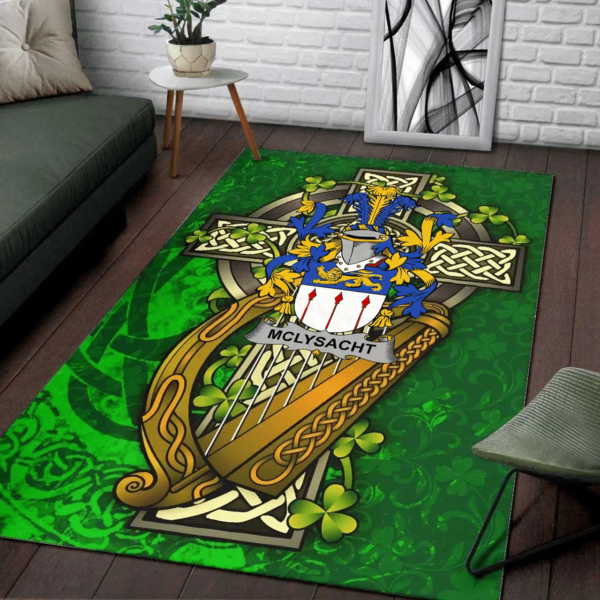 Ireland Area Rug - McLysacht or Lysacht Family Crest Area Rug - Ireland Coat Of Arms with Shamrock - Image 2