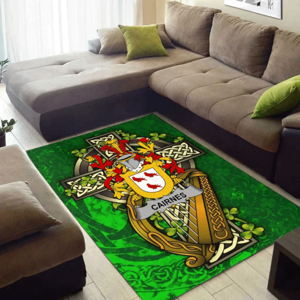 Ireland Area Rug - Cairnes Family Crest Area Rug - Ireland Coat Of Arms with Shamrock