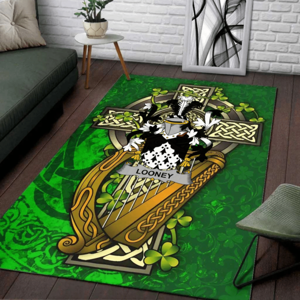 Ireland Area Rug - Looney or O'Lunney Family Crest Area Rug - Ireland Coat Of Arms with Shamrock - Image 2