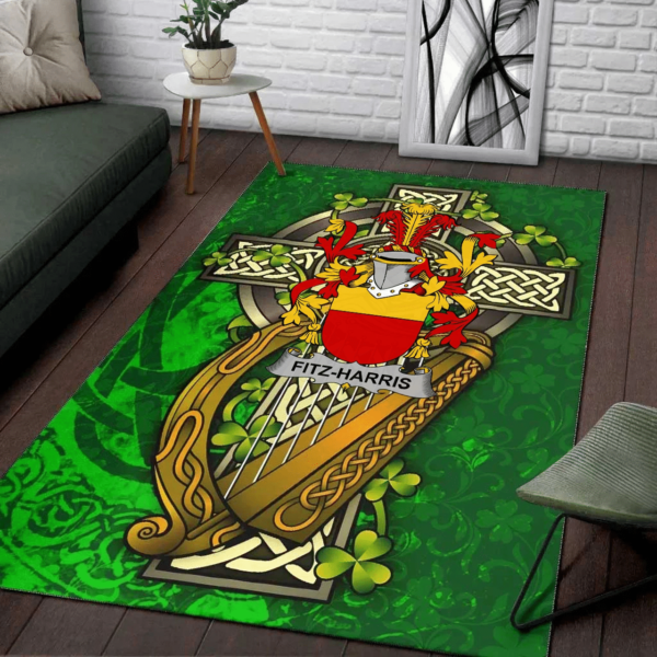 Ireland Area Rug - Fitz-Harris Family Crest Area Rug - Ireland Coat Of Arms with Shamrock - Image 2