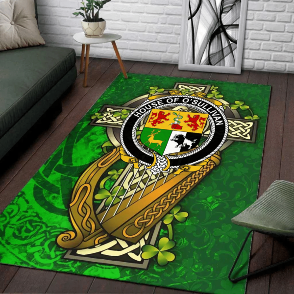 Ireland Area Rug - House of O'SULLIVAN Family Crest Area Rug - Ireland Coat Of Arms with Shamrock - Image 2