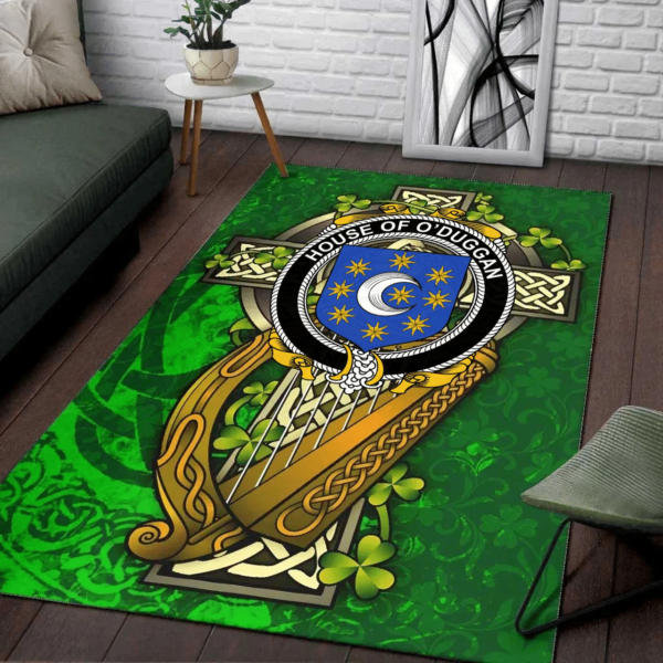 Ireland Area Rug - House of O'DUGGAN Family Crest Area Rug - Ireland Coat Of Arms with Shamrock - Image 2