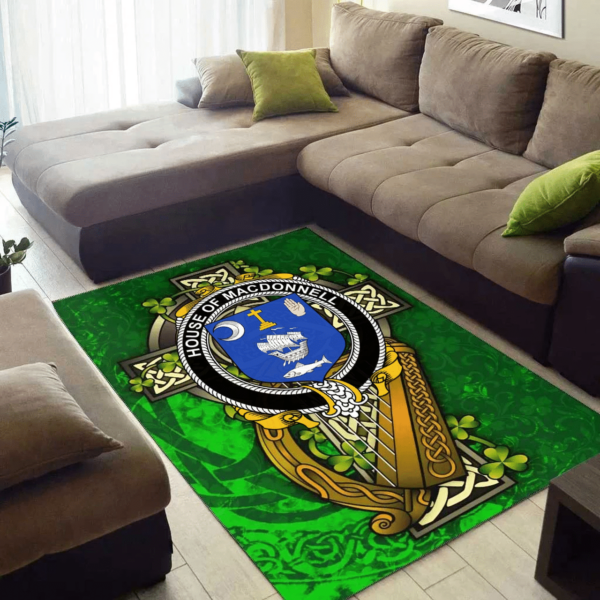 Ireland Area Rug - House of MACDONNELL (Clare and Connacht) Family Crest Area Rug - Ireland Coat Of Arms with Shamrock