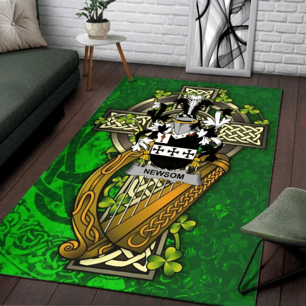 Ireland Area Rug - Newsom or Newsam Family Crest Area Rug - Ireland Coat Of Arms with Shamrock - Image 2