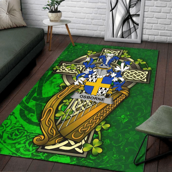 Ireland Area Rug - Osborne Family Crest Area Rug - Ireland Coat Of Arms with Shamrock - Image 2