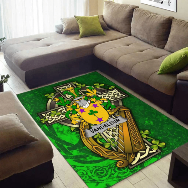 Ireland Area Rug - Vandeleur Family Crest Area Rug - Ireland Coat Of Arms with Shamrock