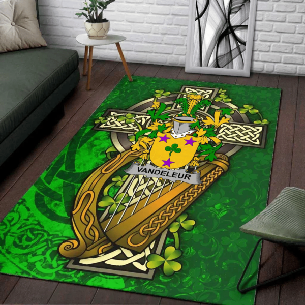 Ireland Area Rug - Vandeleur Family Crest Area Rug - Ireland Coat Of Arms with Shamrock - Image 2