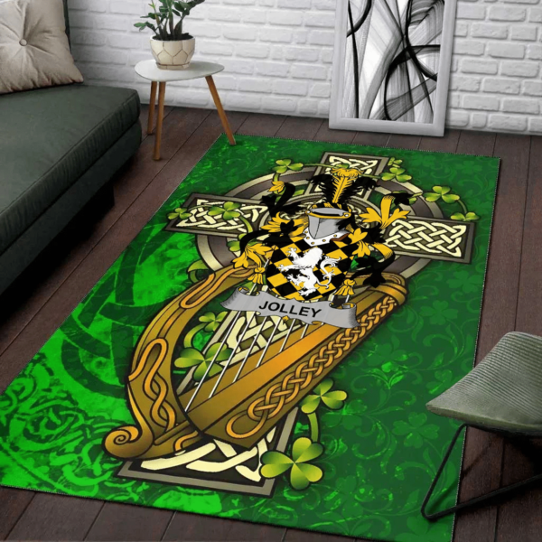 Ireland Area Rug - Jolley or Jolly Family Crest Area Rug - Ireland Coat Of Arms with Shamrock - Image 2