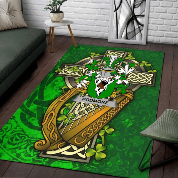 Ireland Area Rug - Podmore Family Crest Area Rug - Ireland Coat Of Arms with Shamrock - Image 2