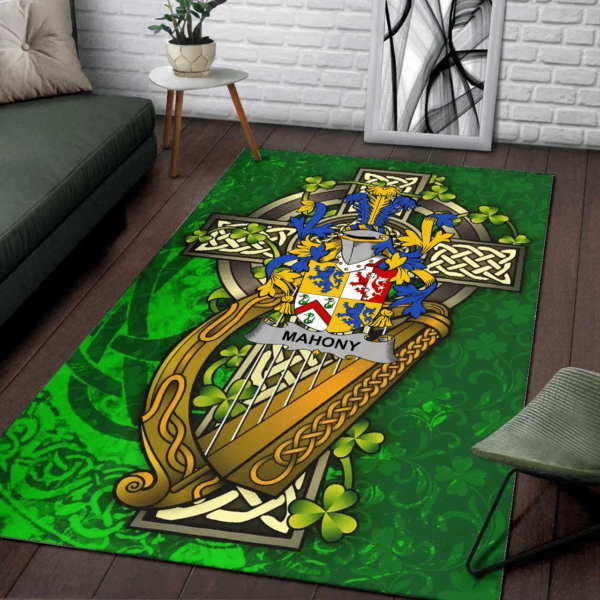 Ireland Area Rug - Mahony or O'Mahoney Family Crest Area Rug - Ireland Coat Of Arms with Shamrock - Image 2