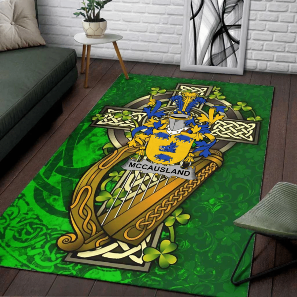 Ireland Area Rug - McCausland Family Crest Area Rug - Ireland Coat Of Arms with Shamrock - Image 2