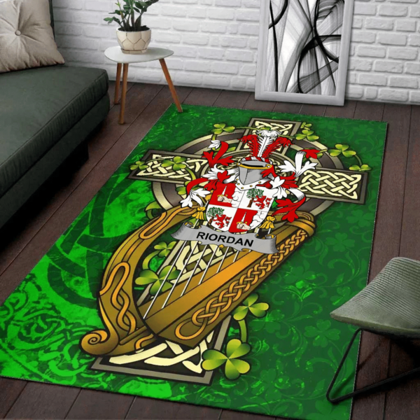 Ireland Area Rug - Riordan or O'Rearden Family Crest Area Rug - Ireland Coat Of Arms with Shamrock - Image 2