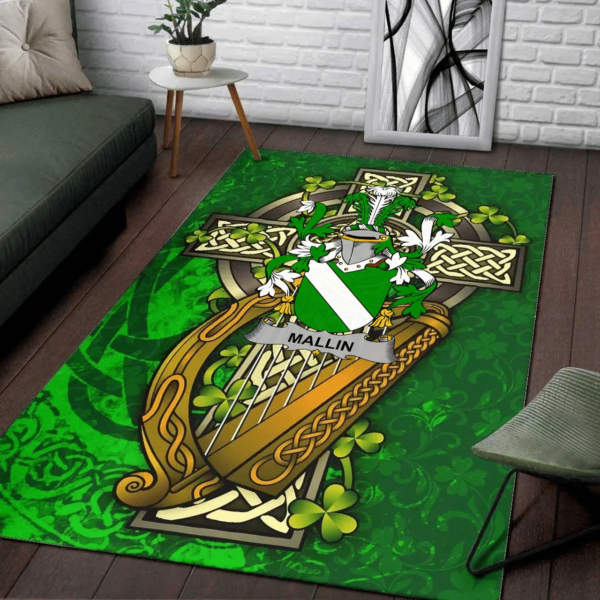 Ireland Area Rug - Mallin or O'Mallan Family Crest Area Rug - Ireland Coat Of Arms with Shamrock - Image 2