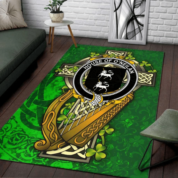 Ireland Area Rug - House of O'NEILAN Family Crest Area Rug - Ireland Coat Of Arms with Shamrock - Image 2