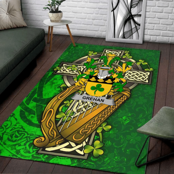 Ireland Area Rug - Grehan or O'Greaghan Family Crest Area Rug - Ireland Coat Of Arms with Shamrock - Image 2