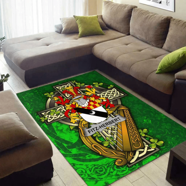 Ireland Area Rug - Fitz-Herbert Family Crest Area Rug - Ireland Coat Of Arms with Shamrock