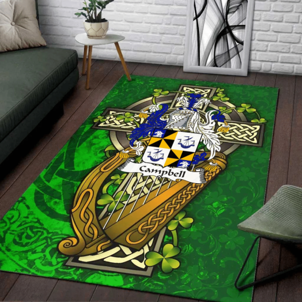 Ireland Area Rug - Campbell Family Crest Area Rug - Ireland Coat Of Arms with Shamrock - Image 2