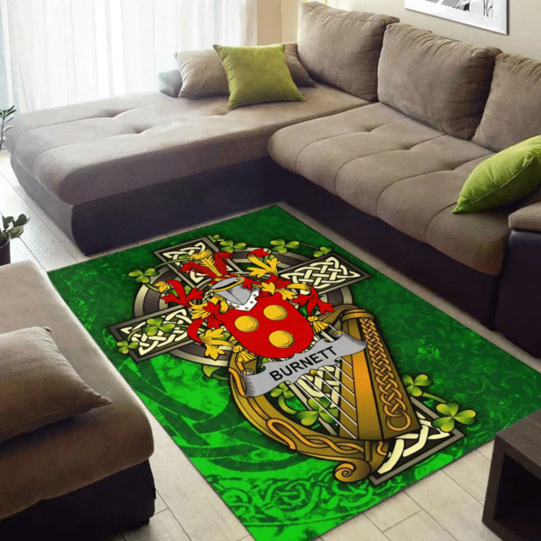 Ireland Area Rug - Burnett Family Crest Area Rug - Ireland Coat Of Arms with Shamrock