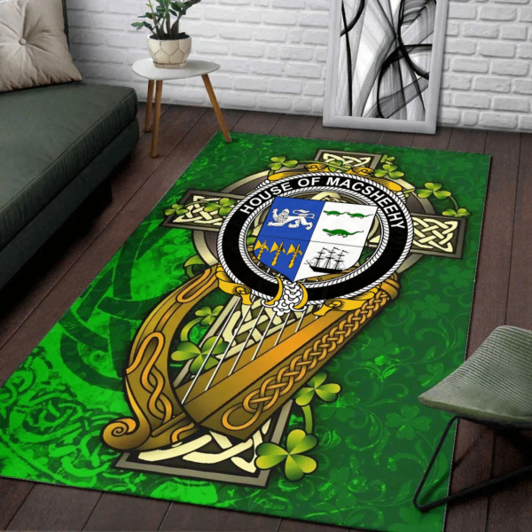 Ireland Area Rug - House of MACSHEEHY Family Crest Area Rug - Ireland Coat Of Arms with Shamrock - Image 2