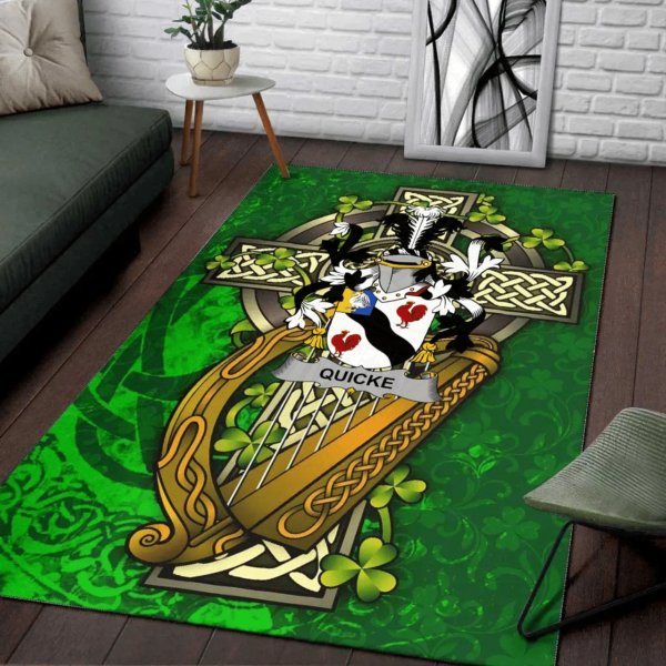 Ireland Area Rug - Quicke Family Crest Area Rug - Ireland Coat Of Arms with Shamrock - Image 2