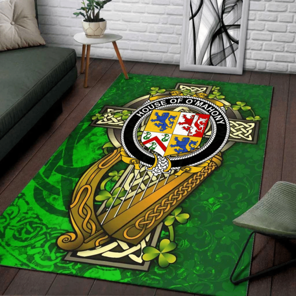 Ireland Area Rug - House of O'MAHONY Family Crest Area Rug - Ireland Coat Of Arms with Shamrock - Image 2