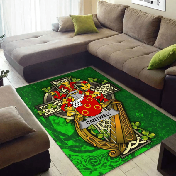 Ireland Area Rug - Cantwell Family Crest Area Rug - Ireland Coat Of Arms with Shamrock