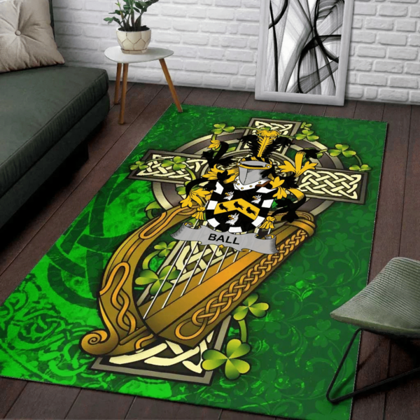 Ireland Area Rug - Ball Family Crest Area Rug - Ireland Coat Of Arms with Shamrock - Image 2