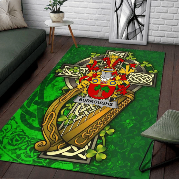 Ireland Area Rug - Burroughs Family Crest Area Rug - Ireland Coat Of Arms with Shamrock - Image 2