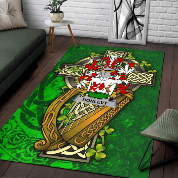 Ireland Area Rug - Donlevy or O'Donlevy Family Crest Area Rug - Ireland Coat Of Arms with Shamrock - Image 2