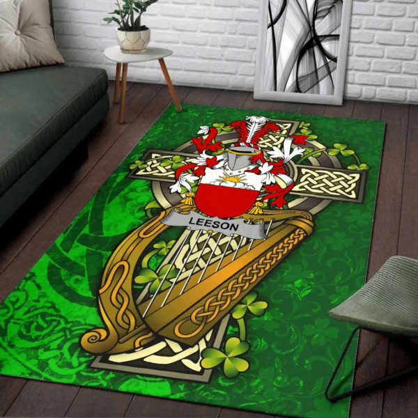 Ireland Area Rug - Leeson Family Crest Area Rug - Ireland Coat Of Arms with Shamrock - Image 2