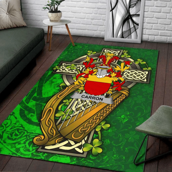 Ireland Area Rug - Carron Family Crest Area Rug - Ireland Coat Of Arms with Shamrock - Image 2