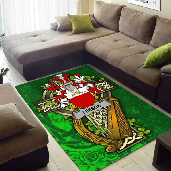 Ireland Area Rug - Leeson Family Crest Area Rug - Ireland Coat Of Arms with Shamrock